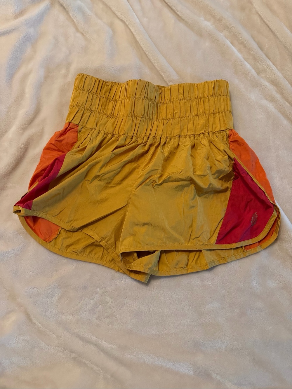 FP Movement by Free People Yellow Athletic Shorts with Pink and Orange Panels